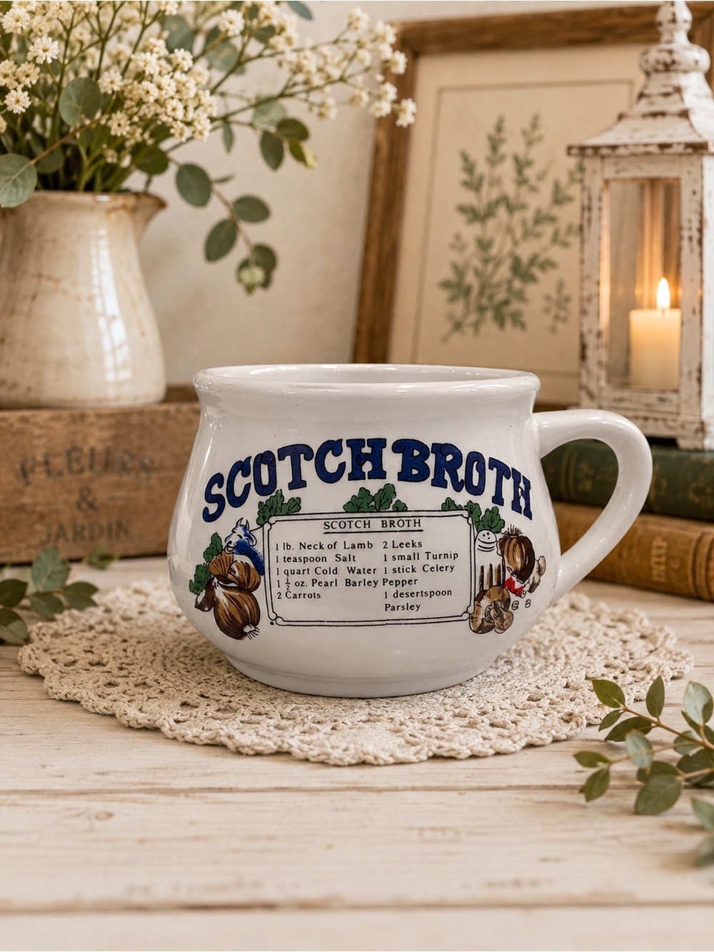 Vintage-Style White 'Scotch Broth' Soup Mug - White